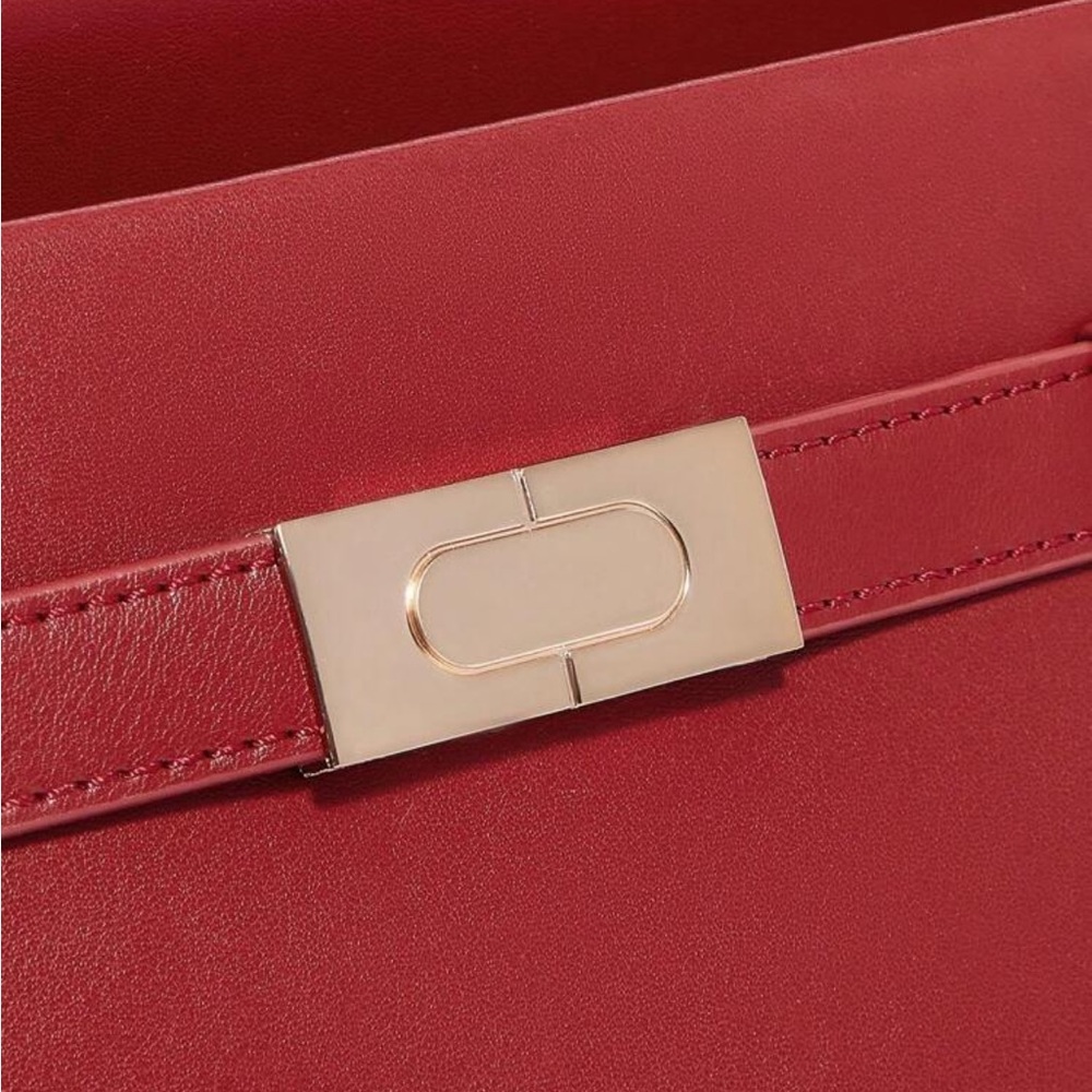 Red Top Handle Tote Bag Classic Square Bag - Picture 4 of 7